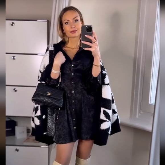 NWT* Zara Black White Checkered   Long Oversized Cardigan - Picture 5 of 16